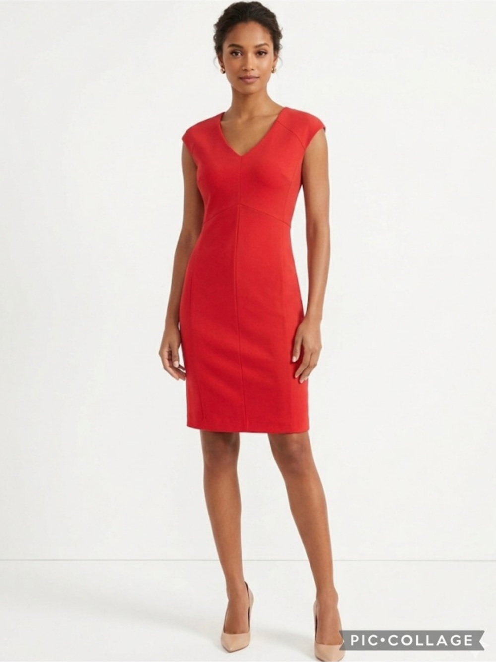 Hal Rubenstein Dress S Red Coral Cap Sleeve Ponte Knit Sheath Cocktail Work